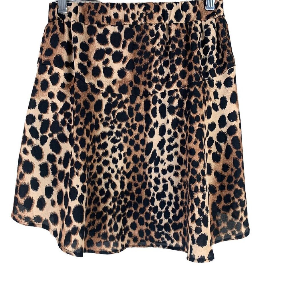 Three Eighty Two Size XS Mini Skirt Black Brown Animal Print Lined Stretch Waist